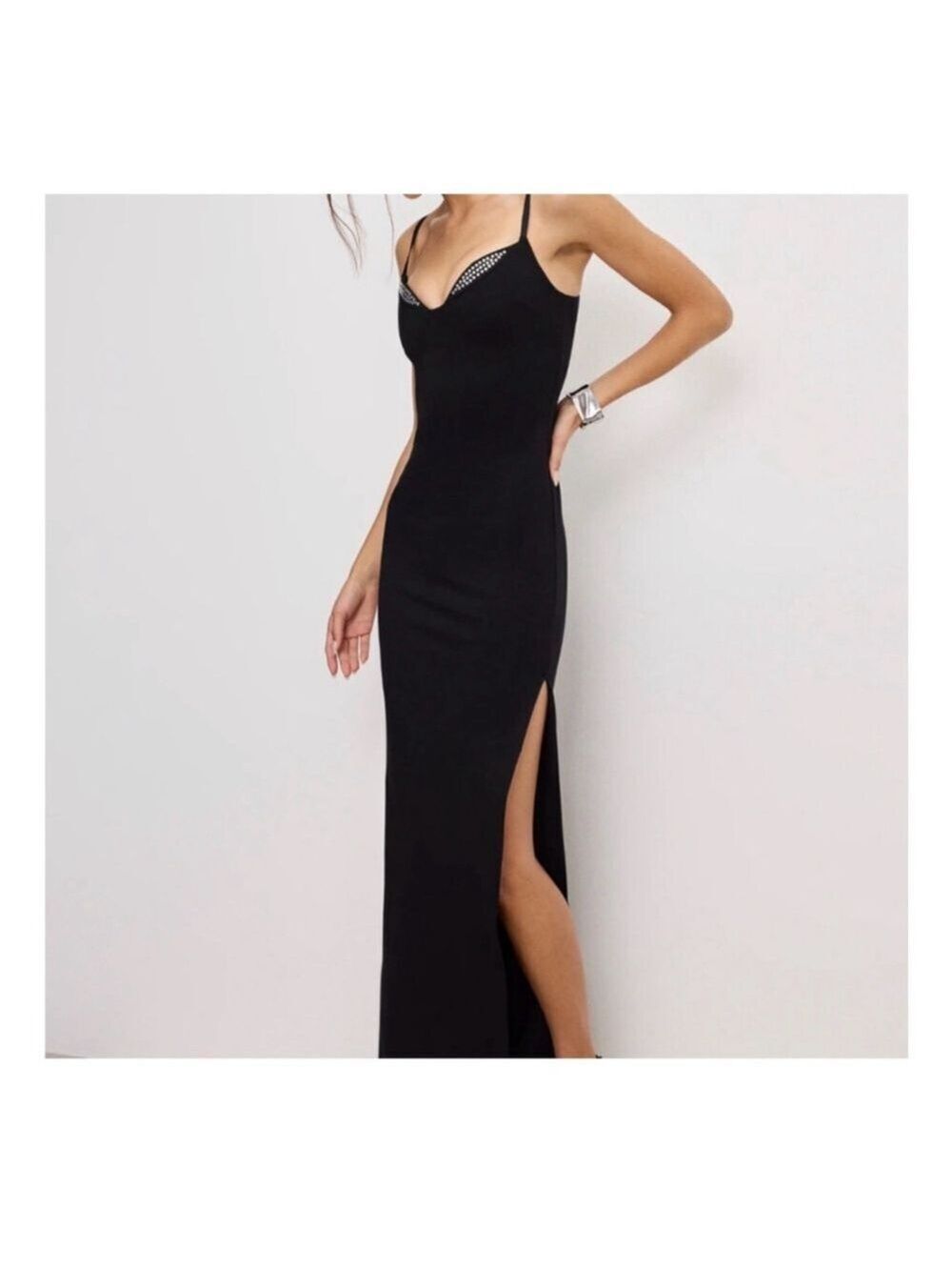 Women's GOOD AMERICAN Black Maxi Dress with Silver Embellishments M
